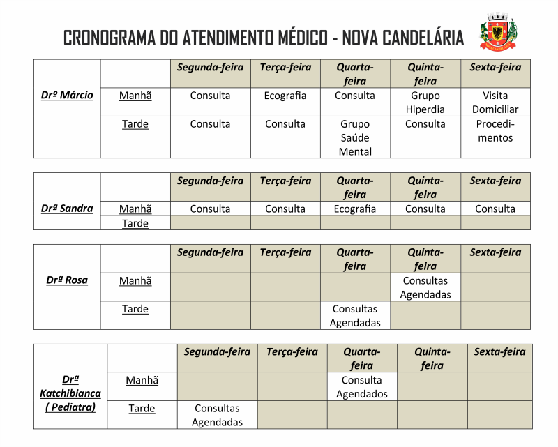 Unidade Básica de Saúde de Nova Candelária divulga o cronograma dos atendimentos médicos